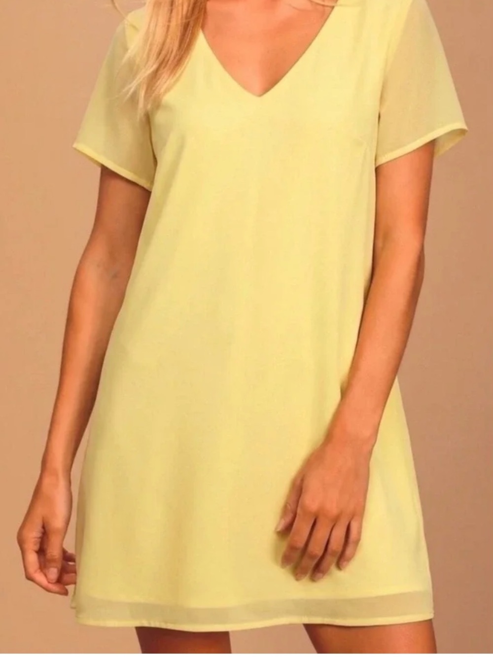 NWT Lulus Sx XS Freestyle Lemon Yellow Chiffon V-Neck Shift Mini Dress